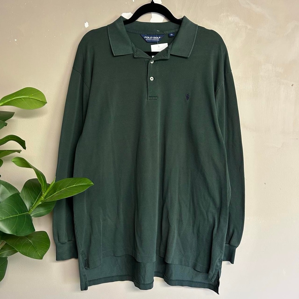Vintage Polo Golf Ralph Lauren Green Long Sleeve Pima Cotton Polo Shirt Mens XL